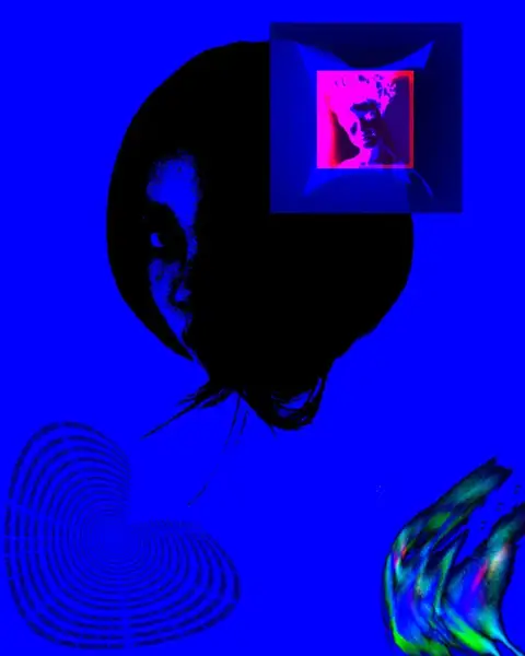 Glitch study of a portrait in motion, from the house collection.