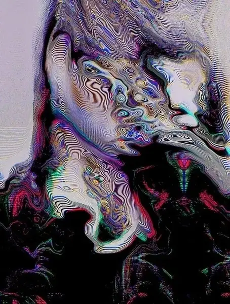 Glitch study of a portrait in motion, from the house collection.