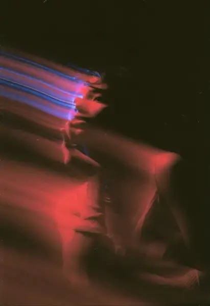 Glitch study of a portrait in motion, from the house collection.