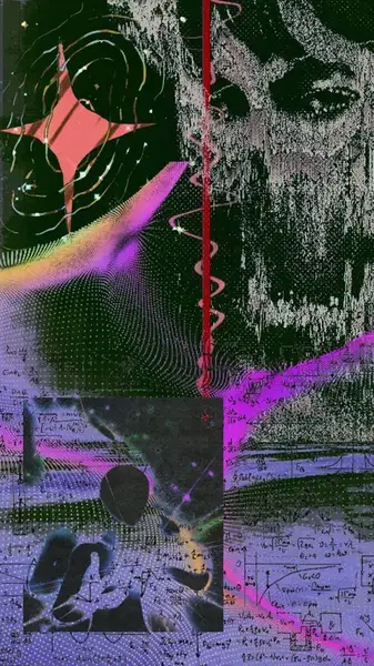 Glitch study of a portrait in motion, from the house collection.