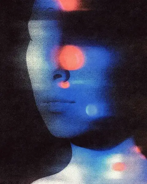 Glitch study of a portrait in motion, from the house collection.